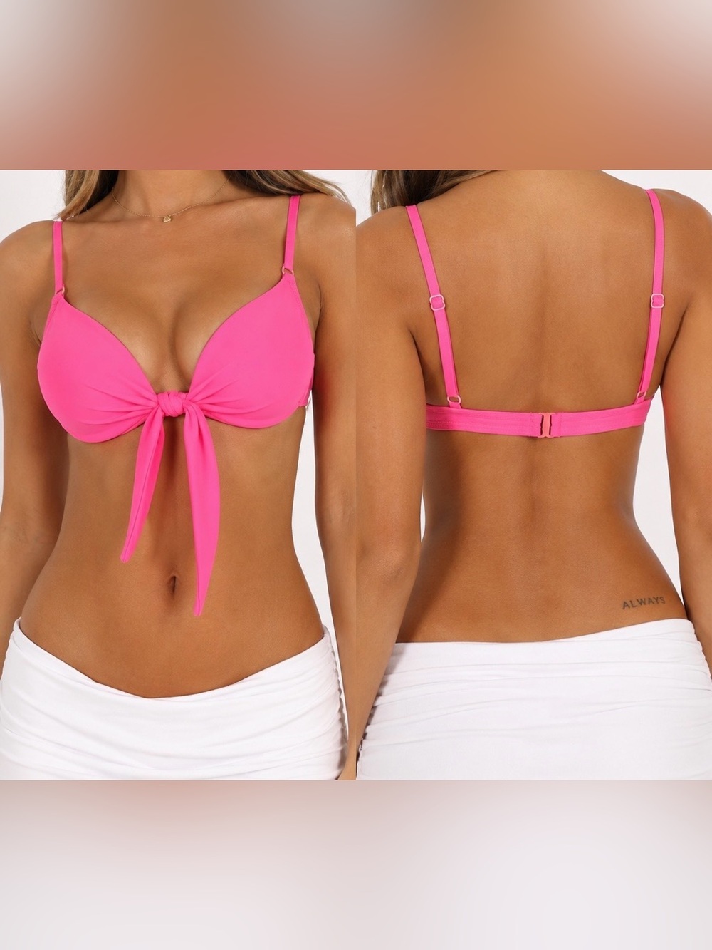 Carmen Marc Valvo Pink Underwire Tie Front Bikini Top NWT XS Azalea Swim $92